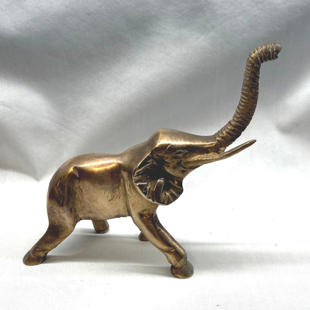 IMA Brass Elephant Figurine Vintage Gold Good Luck Trunk Up India Statue Small